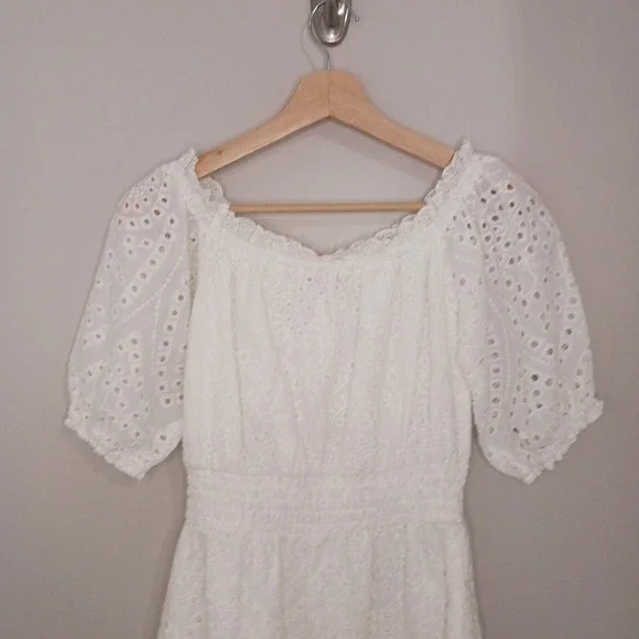 Betsey Johnson Eyelet White Coastal Bridal Bachelorette Midi Dress Size S New - Picture 4 of 9
